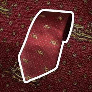 Marco Polo Tie Red Gondola Boat Print Silk Made in Italy Vintage Necktie